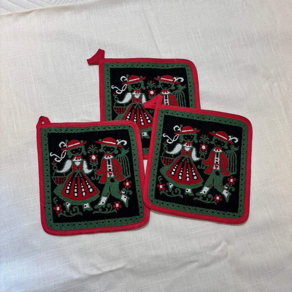 Vintage Tiroler Webkunst Pot Holders Set 3 Austria Tyrolean Folk Art Woven 53446